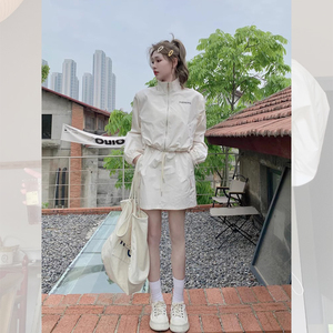休闲时尚运动套装女夏季防晒衣薄款宽松学生韩版长袖短裙两件套潮