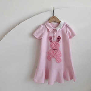 女童宽松穿搭不规则polo连衣裙儿童夏季小众卡通兔子粉色卫衣裙