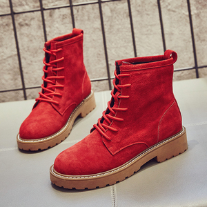 红色防水台马丁靴