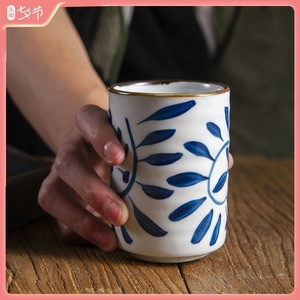 和风四季釉下彩马克杯陶瓷水杯个性茶杯啤酒杯早餐杯子创意直口杯