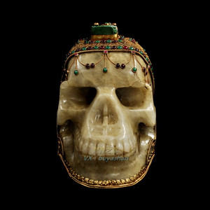 尼泊尔藏传密宗佛教尸陀林宁玛派水晶骷髅头精品摆件包邮