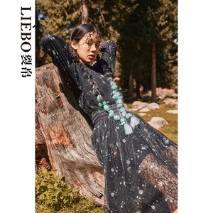 M裂帛LIEBOFeng设计师品牌2024年浪漫网纱蕾丝送吊带两件套连衣裙