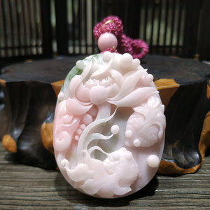 荷韵珍藏 正品南阳独玉芙蓉红淡粉红吊坠 玉石玉件佩 挂件