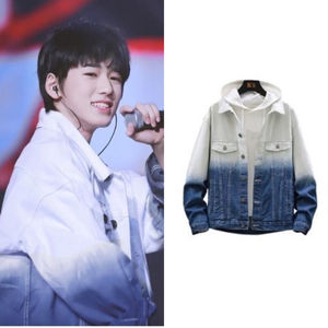 2021tnt宋亚轩同款刘耀文丁程鑫秋冬牛仔外套男加绒加厚渐变上衣