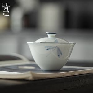 一品仟堂青己玉瓷手绘陶瓷盖碗家用茶碗泡茶茶杯青花瓷白瓷茶具器