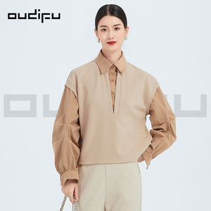 OUDIFU欧蒂芙2024秋冬季新品假两件衬衫女设计感上衣百搭洋气衬衣
