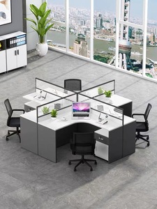 新品佛山带屏风十字T型职员办公桌员工位拐角四人六人位桌椅组合