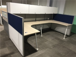 科誉posh办公家具转角l型办公桌员工桌带屏风工位固定柜子钢吊柜