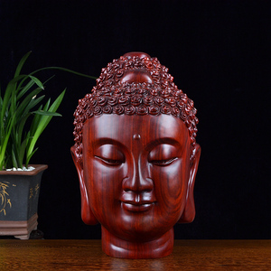 红花梨木雕释迦摩尼风水佛头如来摆件实木雕刻红木装饰佛像工艺品