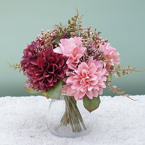 复古3头大理花10枝扎束 仿真花假花 家居装饰婚庆摆放花卉捧花