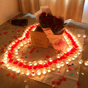 七夕情人节520蜡烛浪漫心形玫瑰创意生日表白求婚道具布置装饰品