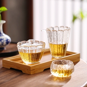 故宫莲花系列玻璃茶具泡茶套装家用功夫茶杯盖碗办公室泡茶器茶壶