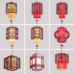 中式小吊灯仿古实木餐厅饭店包厢灯笼过道复古中国风羊皮走廊灯具
