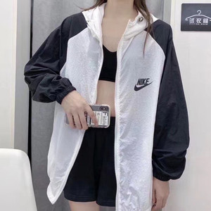 nike耐克防晒衣女时尚拼接连帽夏季新款上衣情侣休闲户外防晒外套