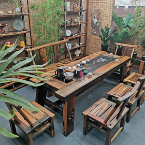 老船木茶台实木茶桌椅组合一桌五椅阳台功夫泡茶桌新中式户外庭院