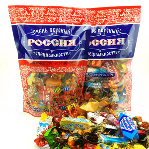 进口俄罗斯巧克力糖紫皮糖威化水果糖多种糖果混装混合喜糖500克