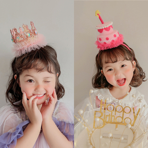女孩儿童周岁公主网红派对头饰生日帽子皇冠发箍蛋糕装饰场景布置