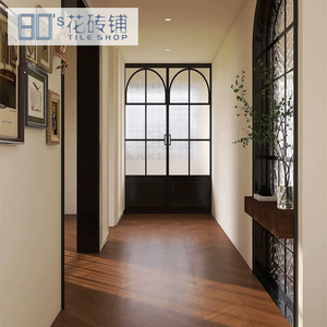 法式复古焦糖色鱼骨纹木纹瓷砖600x1200卧室客厅厨房仿实木地板
