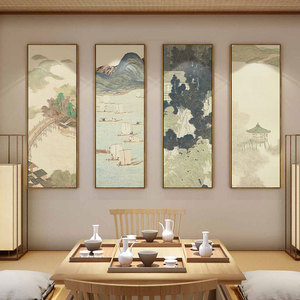 日式寿司店禅意山水挂画茶室客厅沙发背景墙装饰画饭店浮世绘壁画