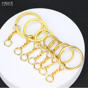 纯铜钥匙圈带链子DIY挂件黄铜圈环链条男女钥匙扣配件双层大圆圈