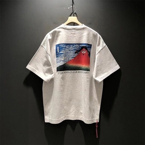 潮牌beams japan 富士山卡通涂鸦纯棉短袖t恤男红绳宽松休闲半袖