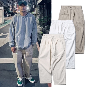 潮牌beams日系余文乐同款阔腿纯色工装裤男宽松直筒百搭休闲长裤