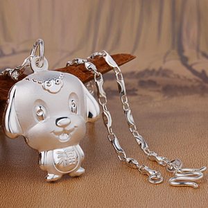 9999纯银生肖狗吊坠男女宝宝银饰狗年满月送礼银挂坠