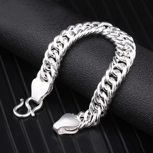银手链男999纯银实心马鞭链简约宽版嘻哈潮男饰品个性百搭手饰