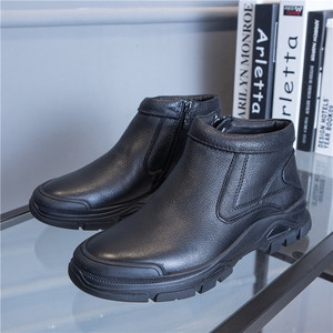 20森达新款男鞋冬季加绒保暖高帮男士真皮羊毛皮毛一体棉皮鞋tr