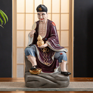 陶瓷济公活佛佛像居家供奉降龙罗汉像尊者工艺品家居饰品摆件道济