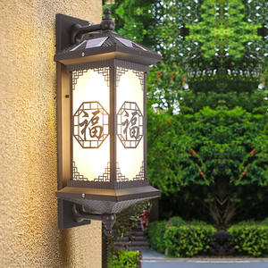 新中式太阳能户外壁灯别墅花园走廊庭院灯室外防水大门外墙柱子灯