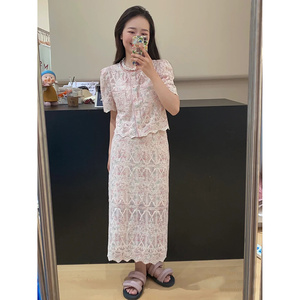 小香风蕾丝刺绣镂空外套+半身裙套装女夏季名媛气质两件套连衣裙