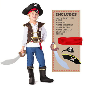 新款儿童衣服男孩万圣节服饰加勒比杰克海盗套装节日表演角色欧美