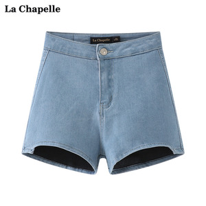 拉夏贝尔/La Chapelle夏新款微弹水洗休闲牛仔短裤女性感直筒热裤