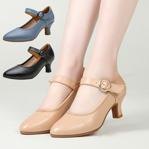 摩登舞鞋女士真皮中高跟软底华尔兹快步舞跳舞鞋广场交谊舞蹈鞋夏