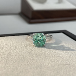 帕拉伊巴绿s925纯银戒指培育高碳钻高级感饰品个性高抛大钻指环