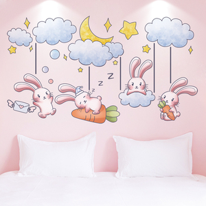 卡通可爱动物墙纸自粘卧室床头贴纸客厅背景墙面房间装饰布置贴画