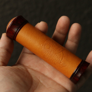 沪上海派精工制作小叶紫檀口盖纯手工压花葫芦金钟竹蛉筒虫具收藏