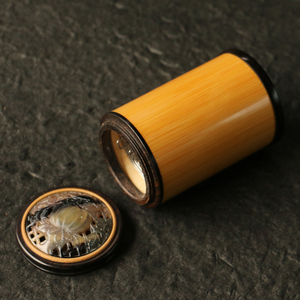 海派精工制作老玉竹蝈蝈罐黑檀木口盖牛角蒙心鸣虫器具收藏竹器