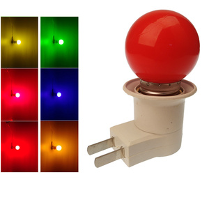 三两孔通用插头E27螺口灯头灯座红黄蓝绿粉光小夜灯LED彩色小灯泡
