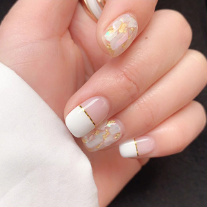 白色法式贝壳片 妙甲生花日式可穿戴美甲手工定制 超短款假指甲片