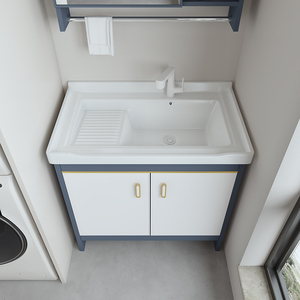 太空铝阳台洗衣柜落地式浴室柜家用带搓衣板陶瓷一体盆室外洗手台