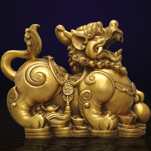黄铜貔貅摆件一对开业乔迁新居礼品客厅办公室风水招财工艺装饰品