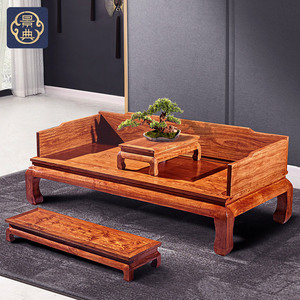 景典红木家具刺猬紫檀素面罗汉床实木中式仿古花梨木沙发卧榻户型