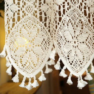 鸢尾乡旅美式纯色米色钩针编织半帘头门帘免打孔复古卧室客厅厨房