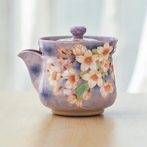 同合日本进口京烧清水烧手作樱花手抓壶日式耐热陶瓷功夫茶壶茶杯