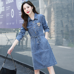 牛仔长袖连衣裙长款