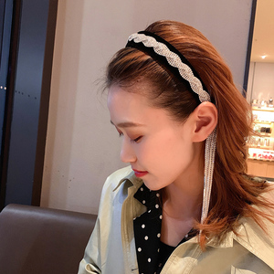 后挂式发箍女百搭外出韩版高级感发卡满钻流苏头箍简约显脸小发饰