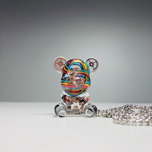 日本机械小黑熊吊坠赛博朋克潮牌原创炫酷挂坠钛钢项链y2k饰品new