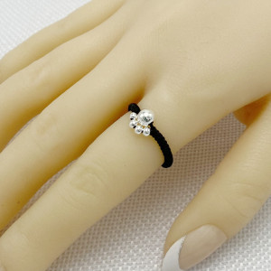 抖音同款黑绳猫爪戒指手工编织戒指银珠纯银转运珠男女情侣新款